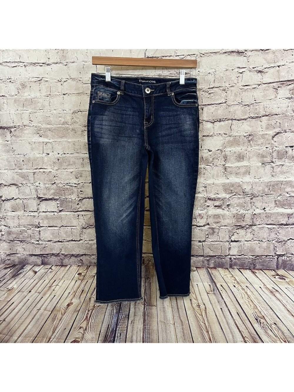 Maurices Blue Mid Rise Raw Hem Stitching Medium Wash Jeans